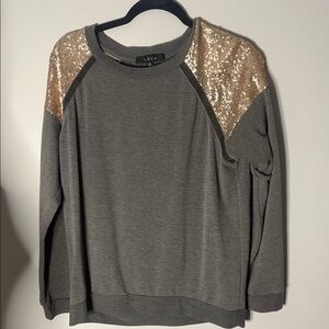 Lola Charcoal Sweatshirt with Gold Sequin Shoulders